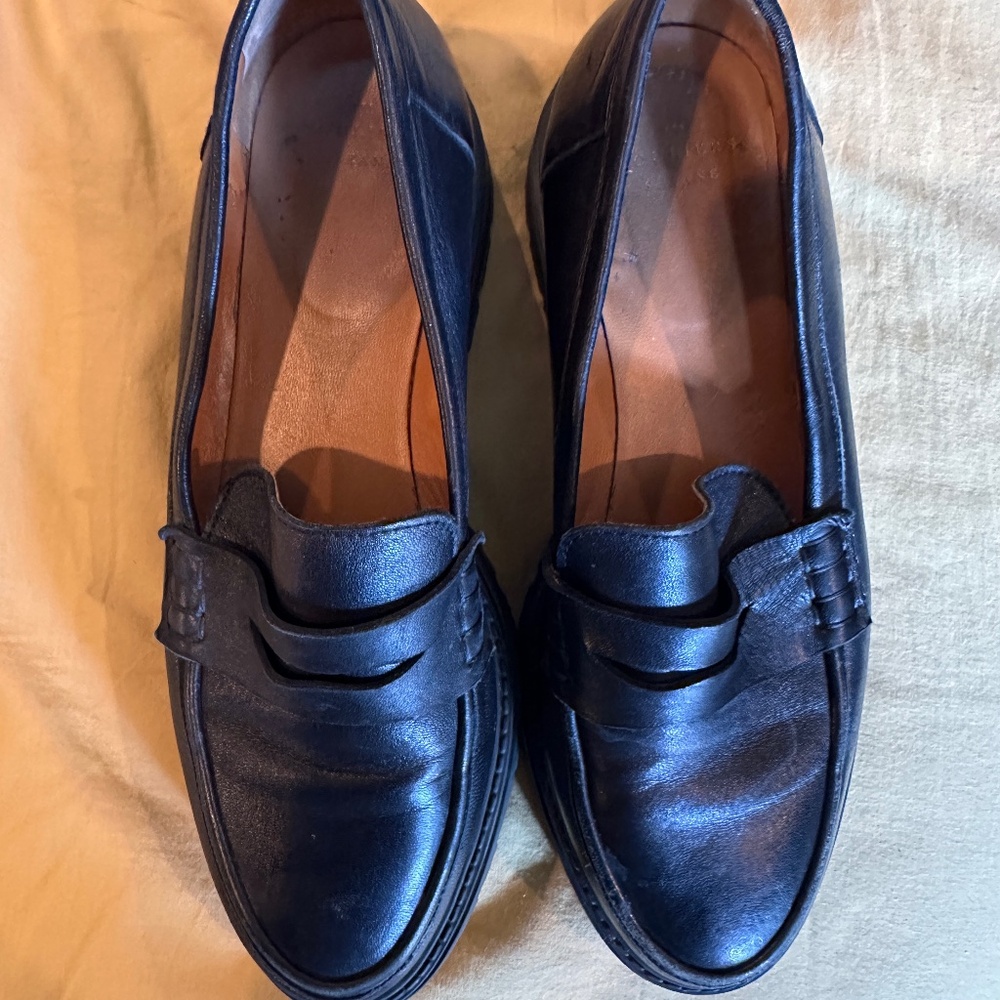 Sézane Black Leather Penny Loafers